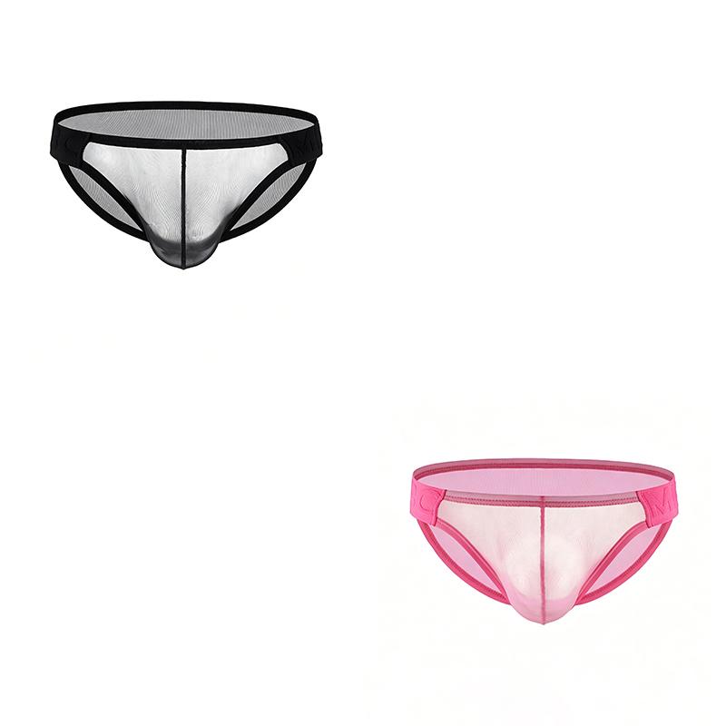 2Pcs/Lot Men's Sexy Low-rise Briefs Ultra-thin See-through Tight Underwear Quick-dry Breathable Solid Color Briefs