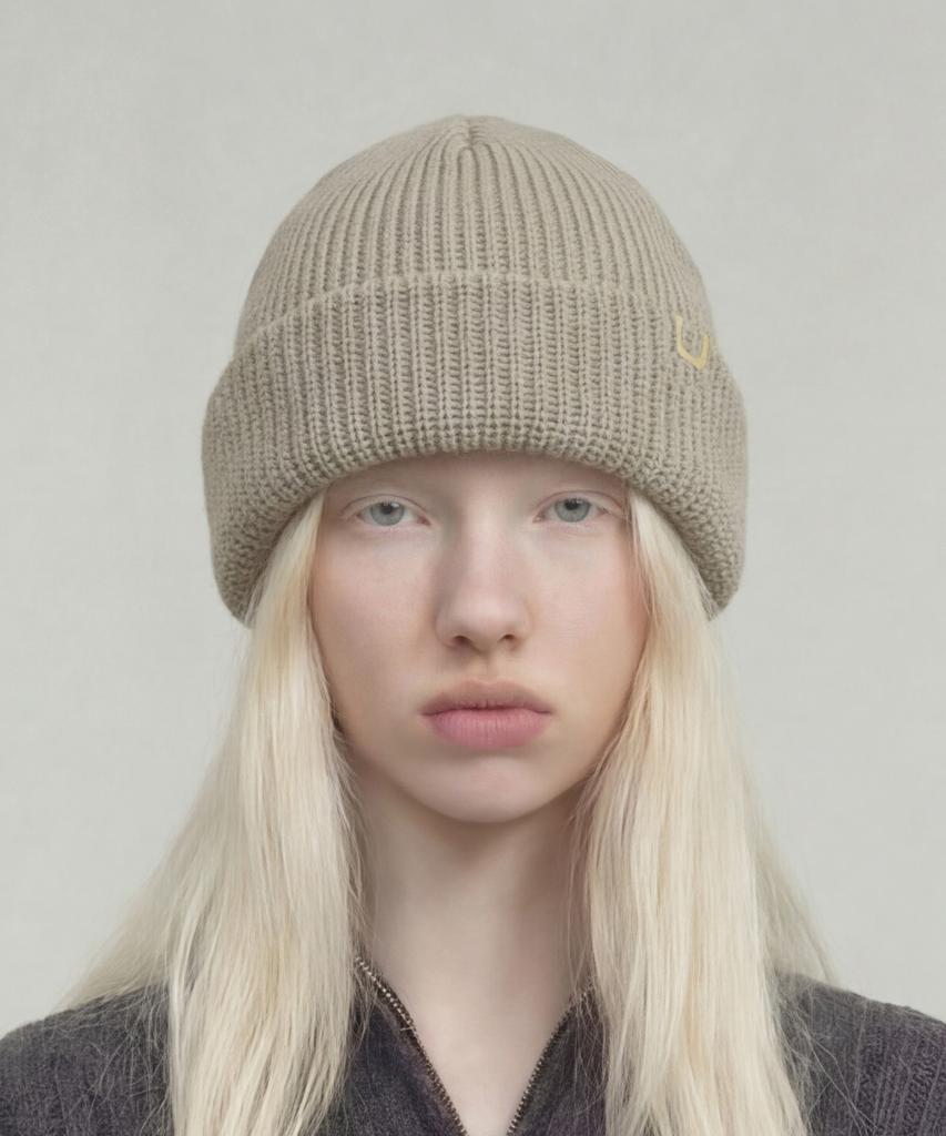 Eondeokeonteulolseutyudio Winter Short Beanie Double Roll Up Beanie / Ac / Field Oatmeal