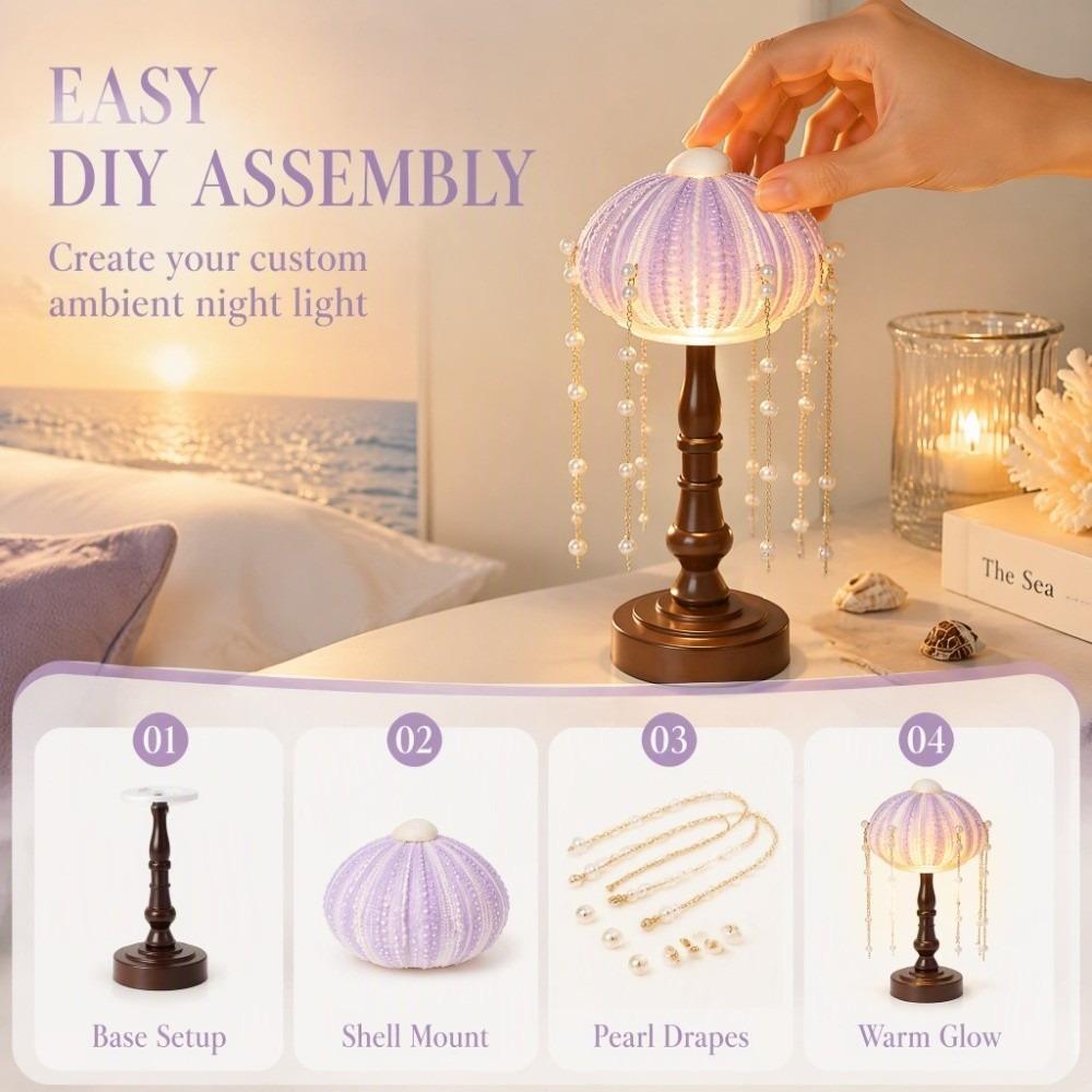 DIY Sea Urchin Shell Table Lamp Vintage European Atmosphere Lamp Ornament Desk Decor  Indoor Room