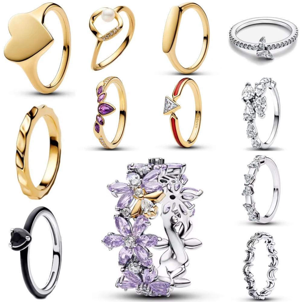 Fashion Luxury 925 Silver Heart, Bow Ring Suitable for European Women's Exquisite Jewelry Gifts