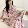 Korean Full Print Pink Striped Hello Kitty Pajamas Women's Summer Short-sleeved Trousers Two-piece Set Women's Casual Loungewear