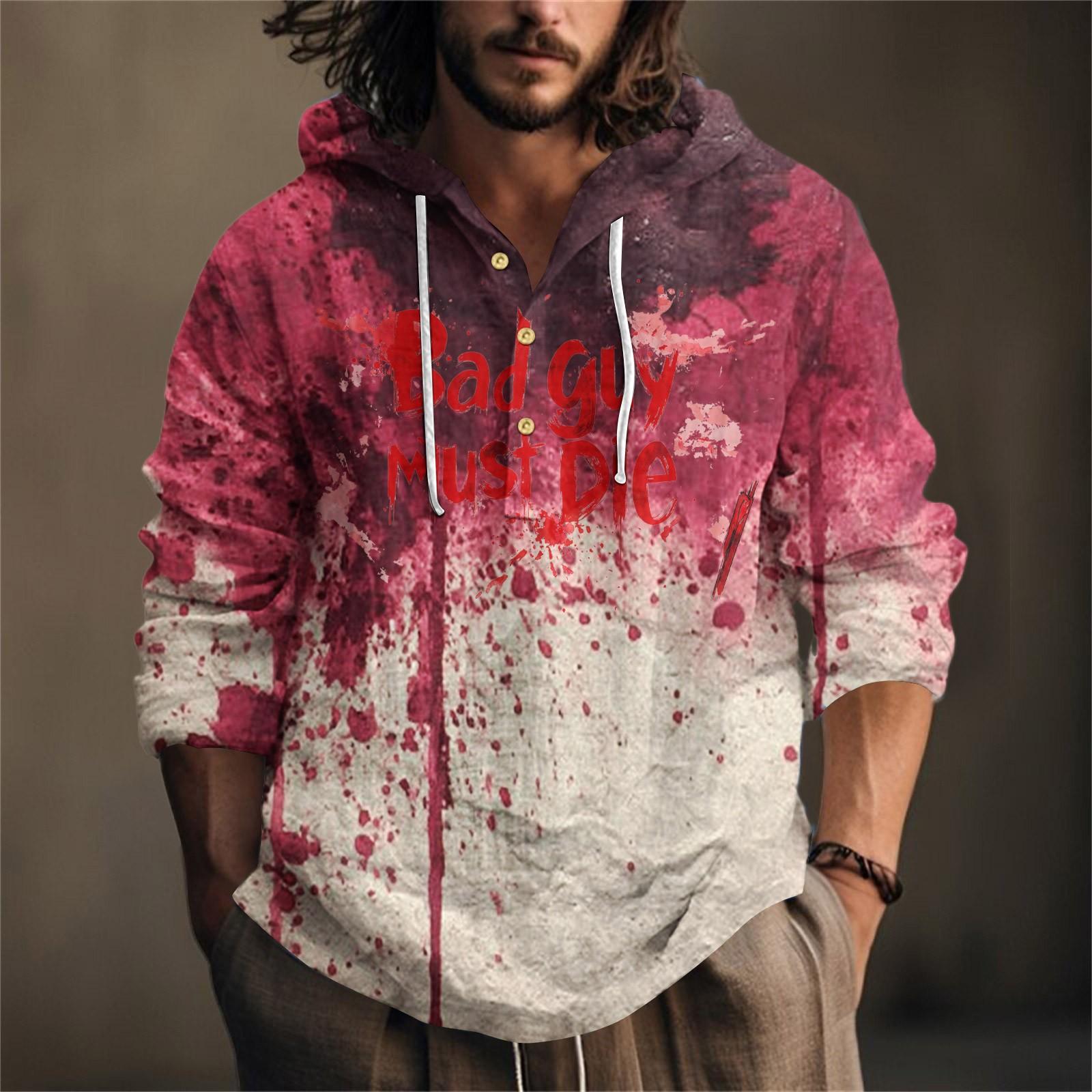 

Мужская рубашка с принтом на Хэллоуин, с капюшоном, с длинным рукавом, повседневная для весны и лета M белый