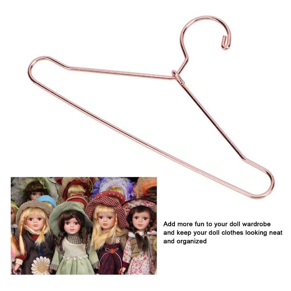 10pcs Stainless Steel Doll House Clothes Hanger Rose Gold Outfit Holder  For Dollhouse