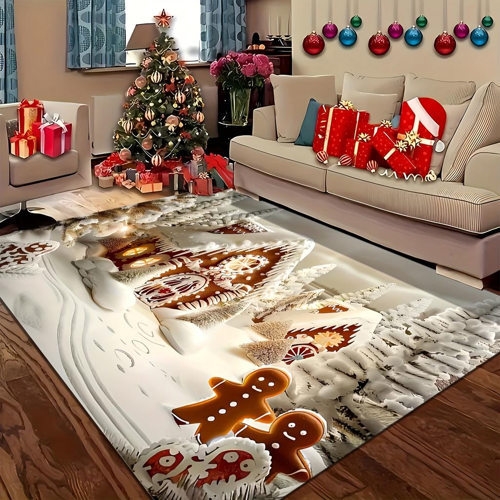 1pc Christmas‑Cabin Print Area Rug, Washable Indoor Floor Mat for Living Room, Bedroom, Dining Room, Warm Home & Room Decor