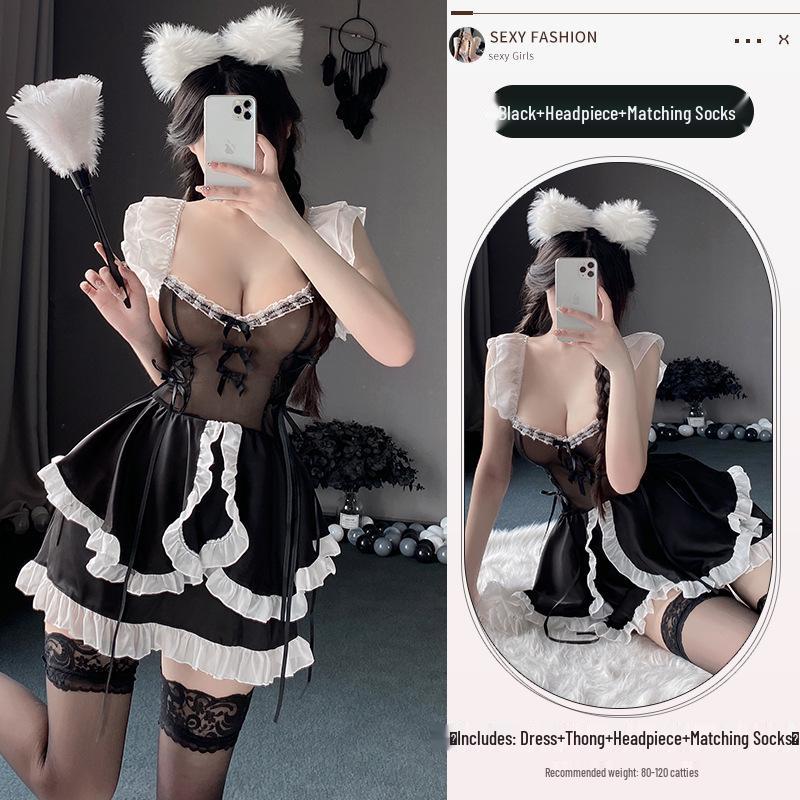 Linlin Ting Women's Cute Maid Lingerie: Sexy See-Through Bedtime Temptation for Small Busts