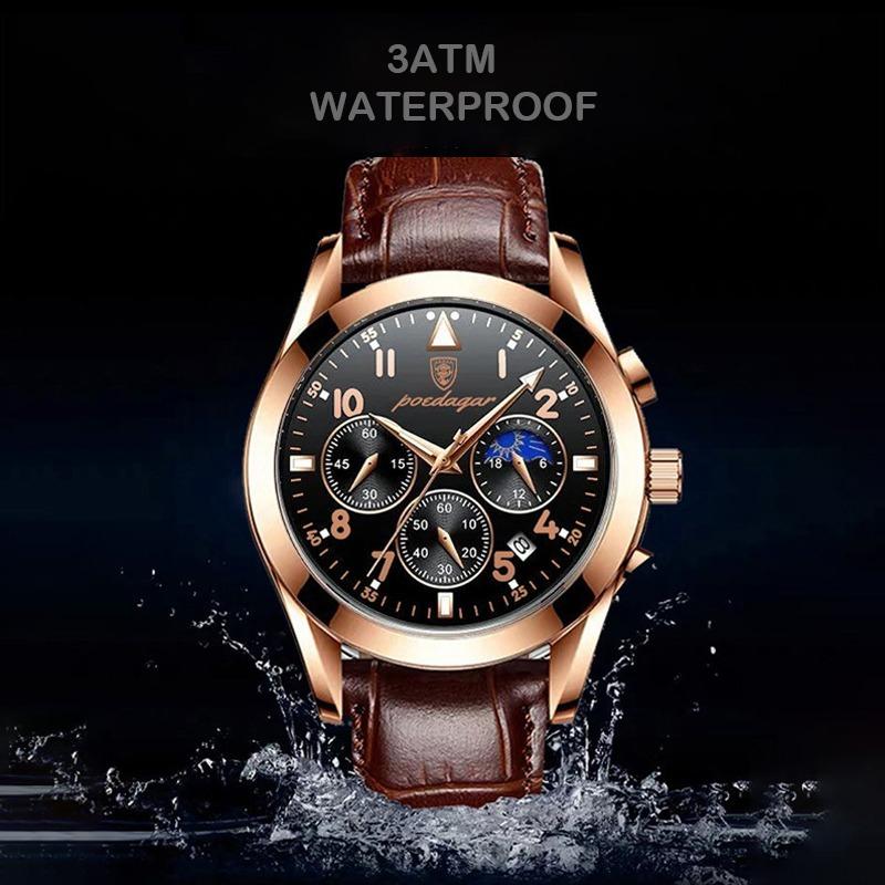 POEDAGAR Orologi da Uomo Moda Pelle Impermeabile Luminosi Top Brand Lusso Quarzo da Polso