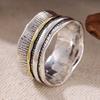 Ethnic Hand Carved Wide Women's Ring Two Color Metal Geometry Daily Wear Party Jewelry Anniversary Gift