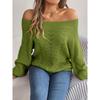 Fashion Off-the-shoulder Pullover Hollow Out Women Sweater Autumn Casual Knitted Tops Long Sleeve Loose Casual Solid Color One-word Collar Sweaters