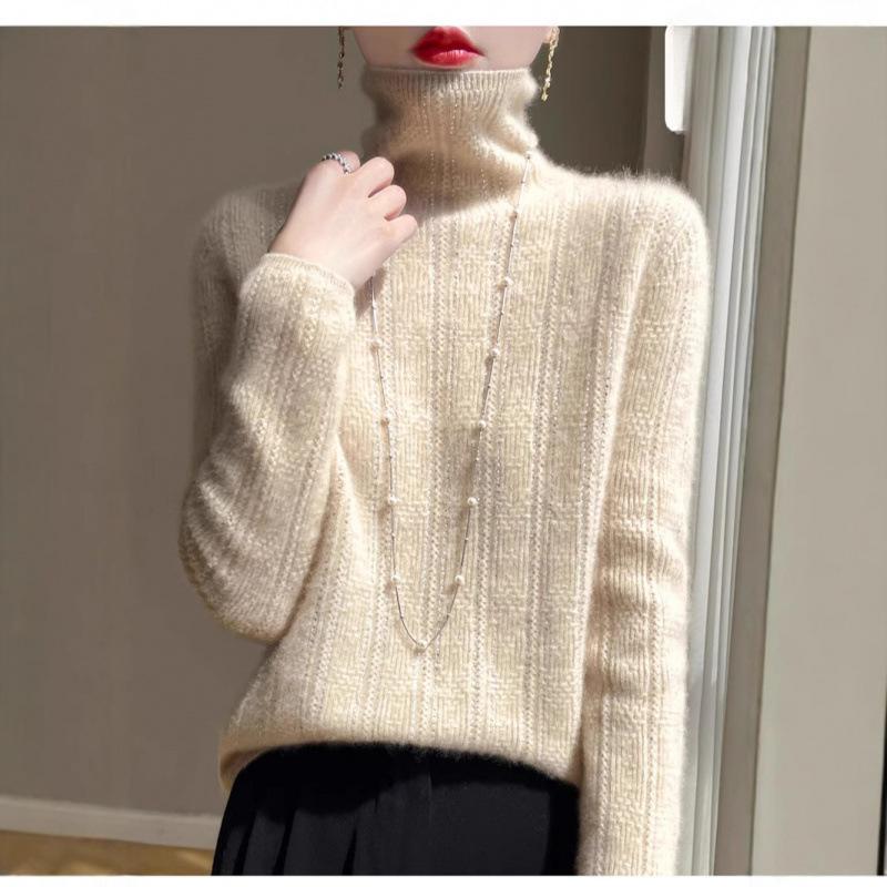 

Новый осенне-зимний трикотажный базовый слой с вырезами под горло, пуловер-свитер с высоким воротом, свободный топ XXL бежевый