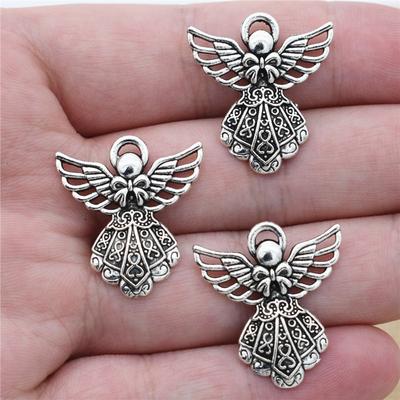 10 piezas 27x24mm Color Plata Antigua Alas Ángel Guardián Amuletos Cuentas Colgantes para DIY Pulsera Hecha a Mano Collar Fabricación de Joyería