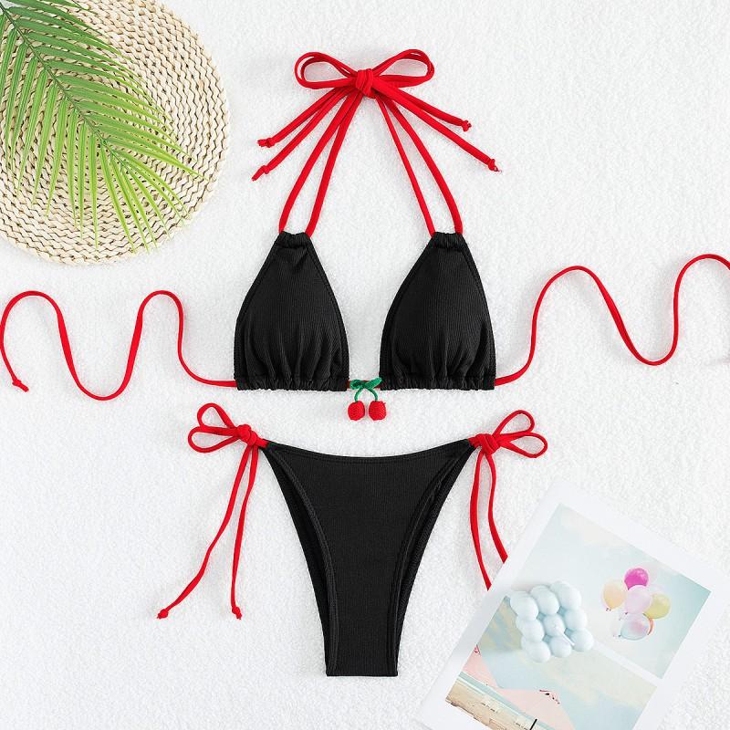 Russian Swimsuit Women s Solid Color Sexy Bikini L чёрный