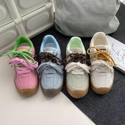 Dopamine Color Matching Retro Casual Versatile Platform Casual Shoes Spring New Round Head Lace-up Board Shoes 5069