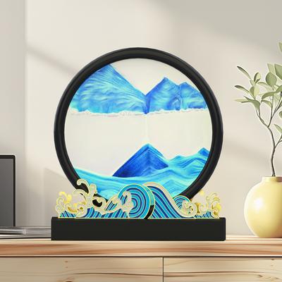 3D Rörlig Sand Konst Bild Runt Glas Djuphavssandlandskap Timglas Kvicksand Hantverk Flödande Målning Kontor Heminredning Present