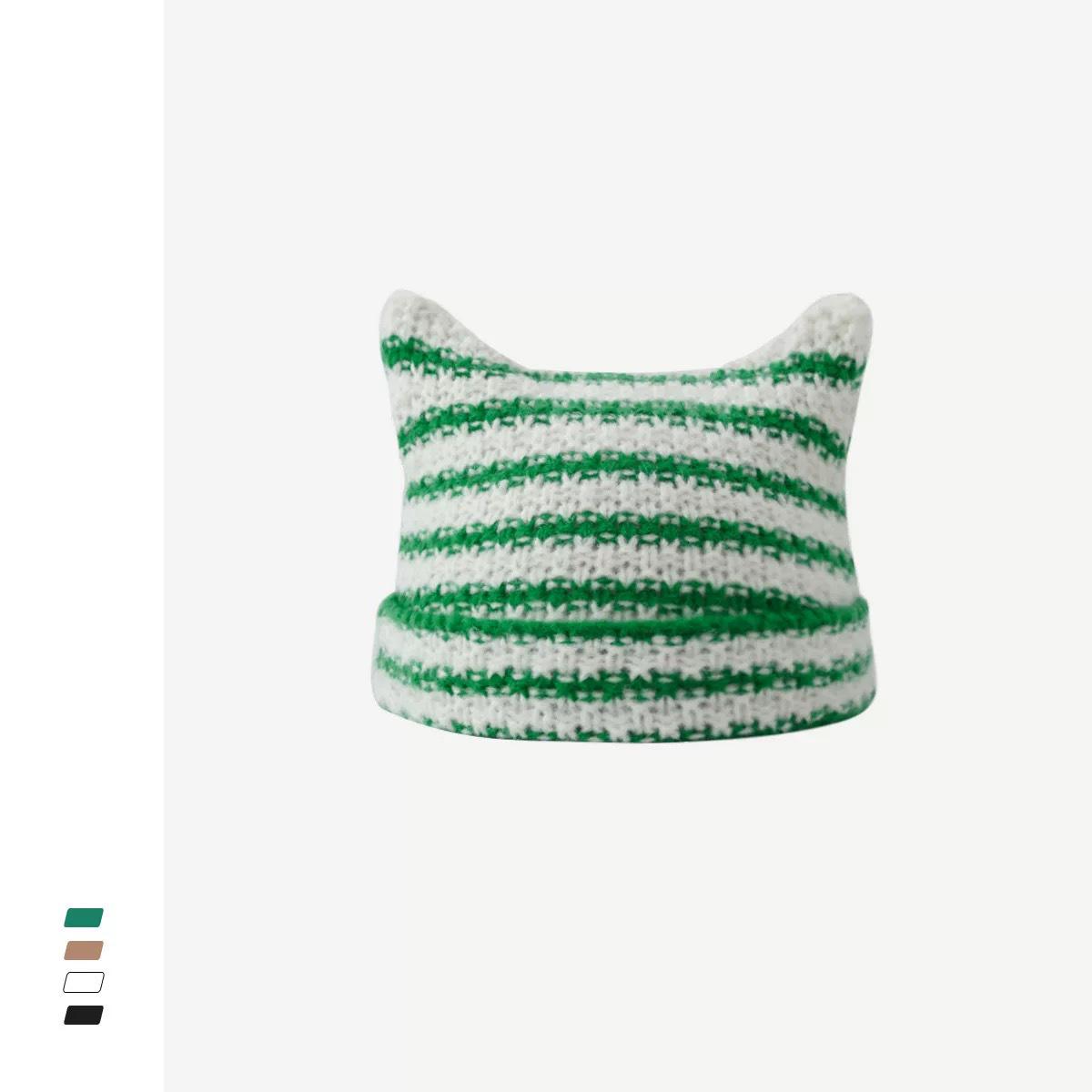 

Милая шапка бини в японском стиле с кошкой и звездой из шерстяной вязки - Теплая и универсальная для осени/зимы