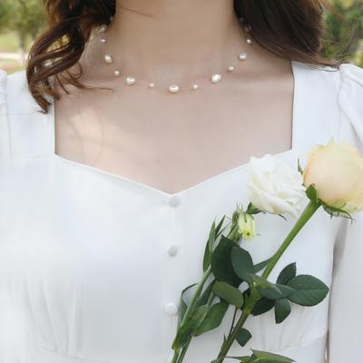 Natural Baroque Pearl 925 Silver Invisible Necklace Collar Chain Super Immortal Style Girl Gift