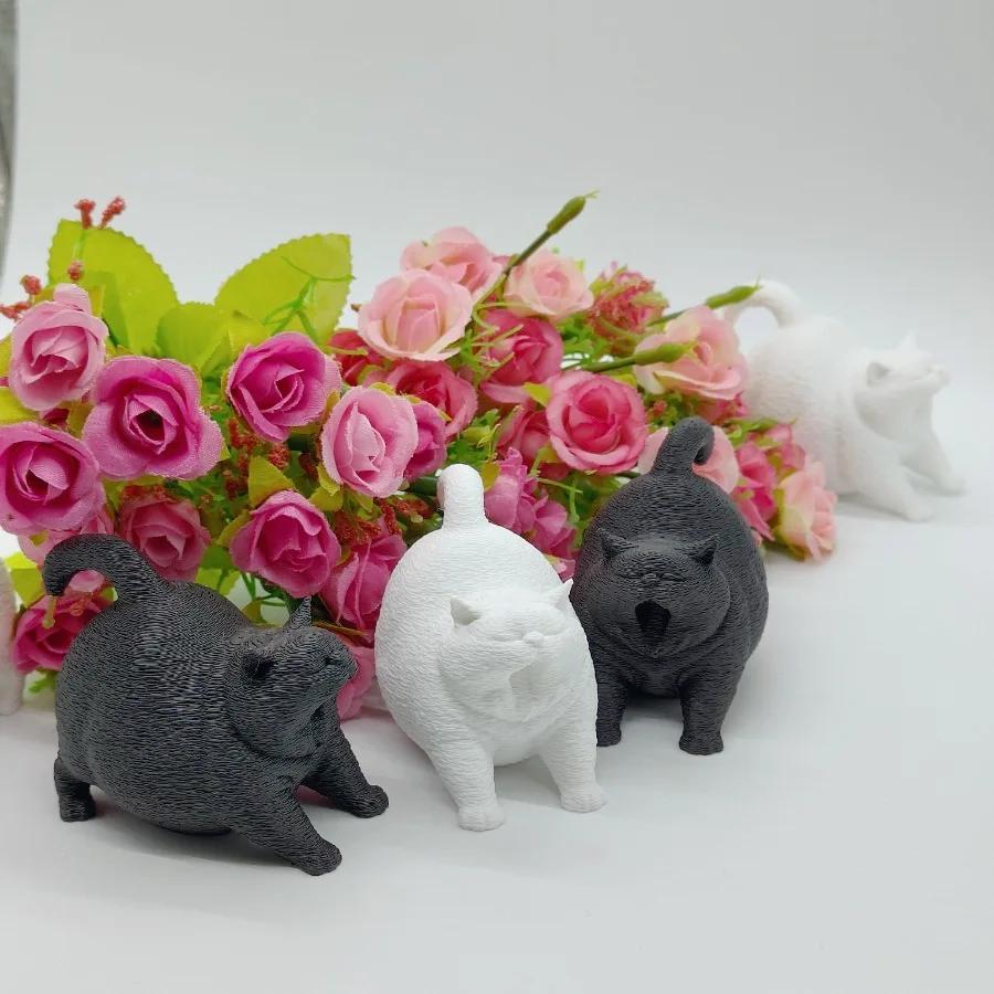 New 3D Cute Yawning Cat Figurine Home Decor Desktop Ornament Printing Cute Cat Desktop Pet