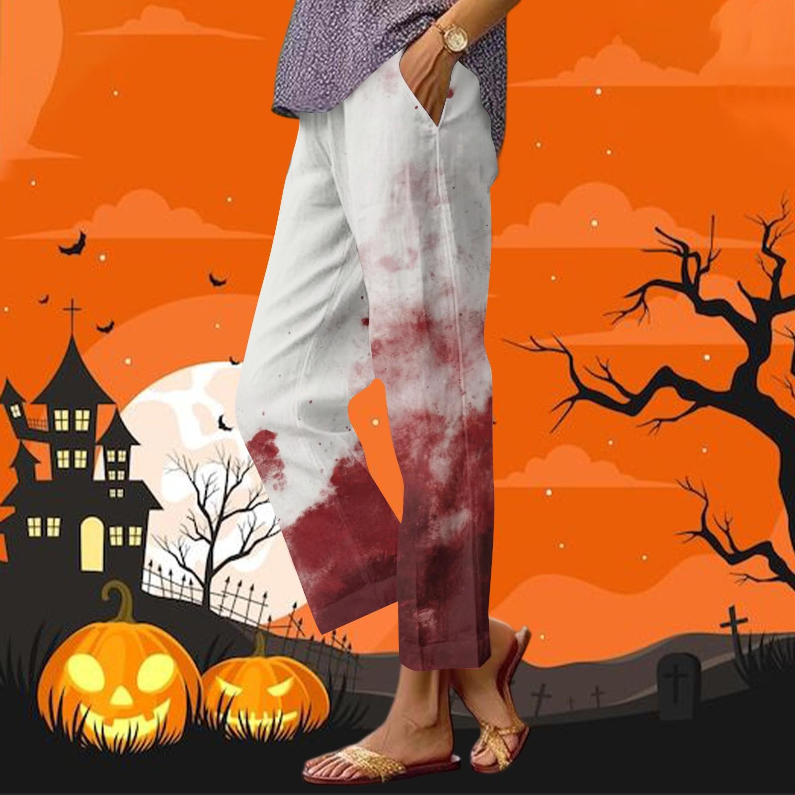 

Женские повседневные модные брюки прямого кроя с принтом на Хэллоуин, брюки с карманами XL