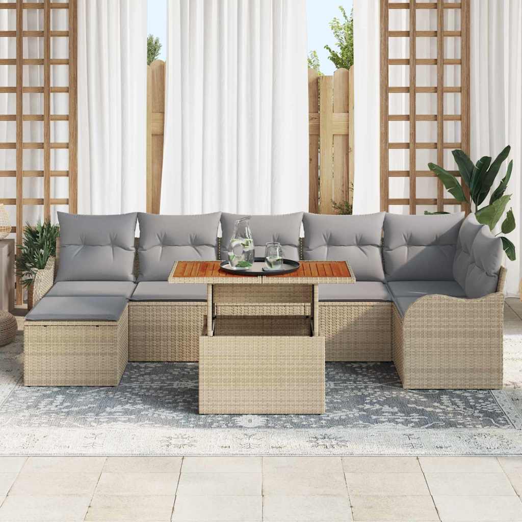 Garden Sofa Set with Cushions 8 pcs Beige and Light Grey