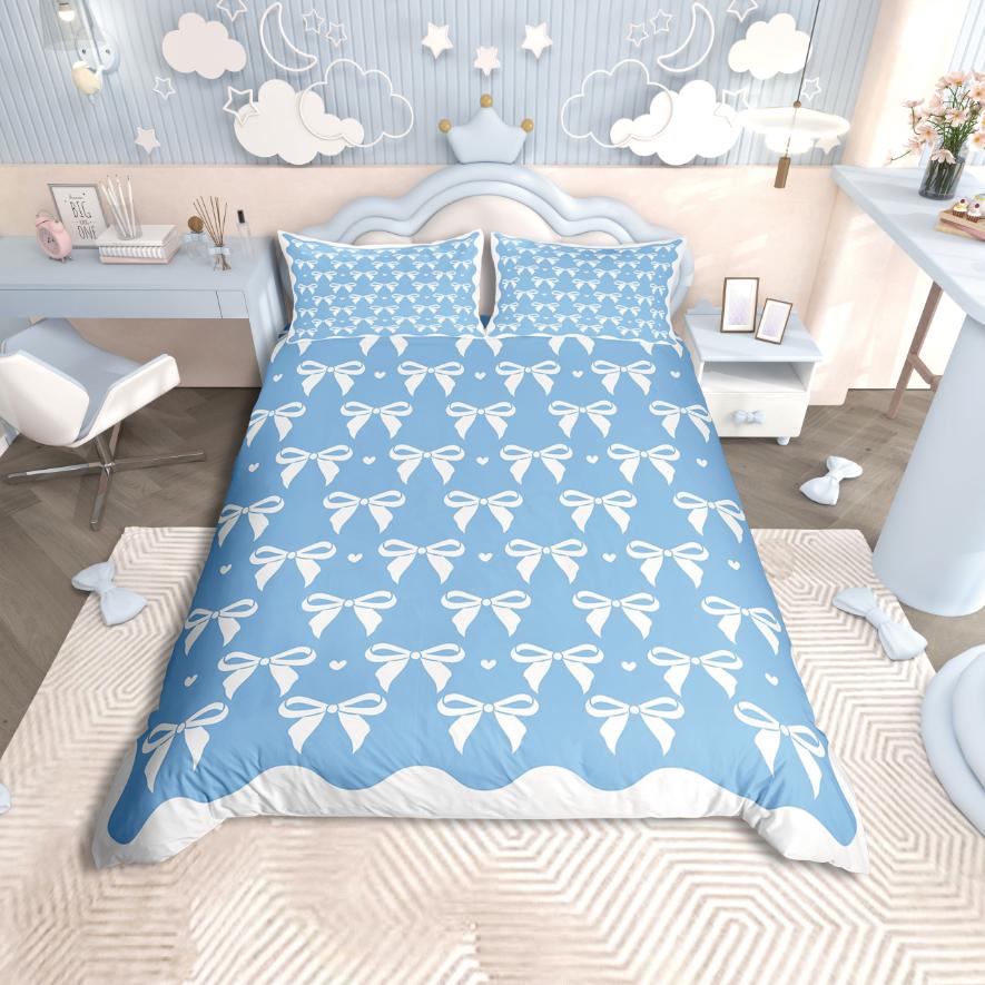 

Homewish Cute Ribbon Bow Duvet Cover Set,Sparkling sequin for Girls Bedding Set,Love Heart Decor DE XS 100x135cm 2pcs&set