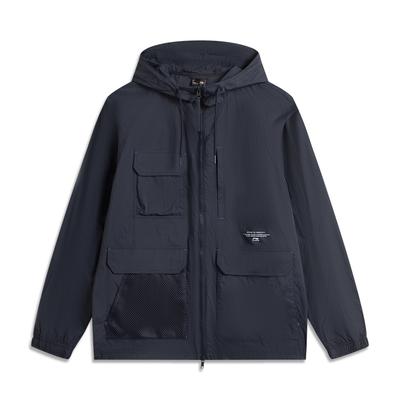 Li Ning Sports Lifestyle Serie Einfarbige Kapuzenjacke mit Reißverschluss, vielseitige Freizeitjacke für Herren, Dunkelblau AFDV651-3