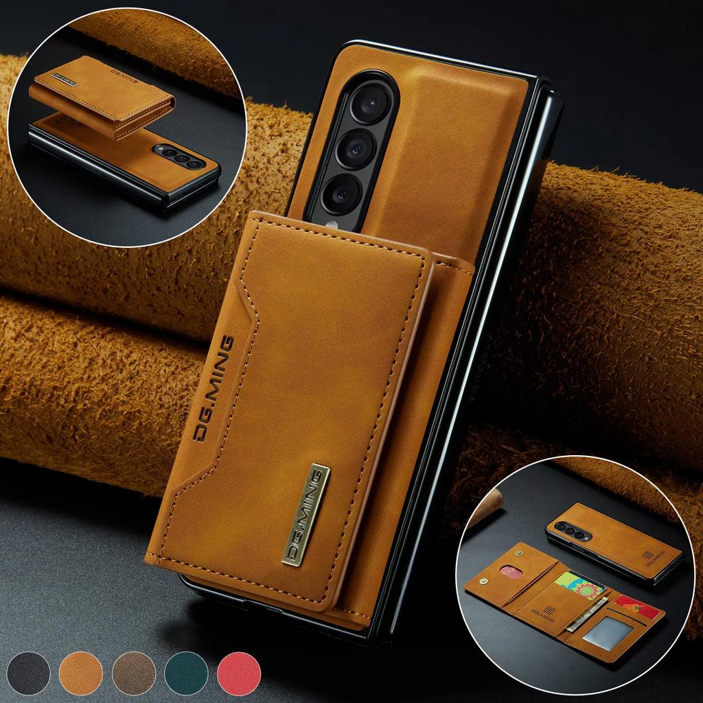 2 in 1 Detachable Leather Cards Holder Wallet Cover For Samsung Galaxy Z Fold 6 5 4 5G Fold4 Fold3 Magnetic Card Bag Stand Case