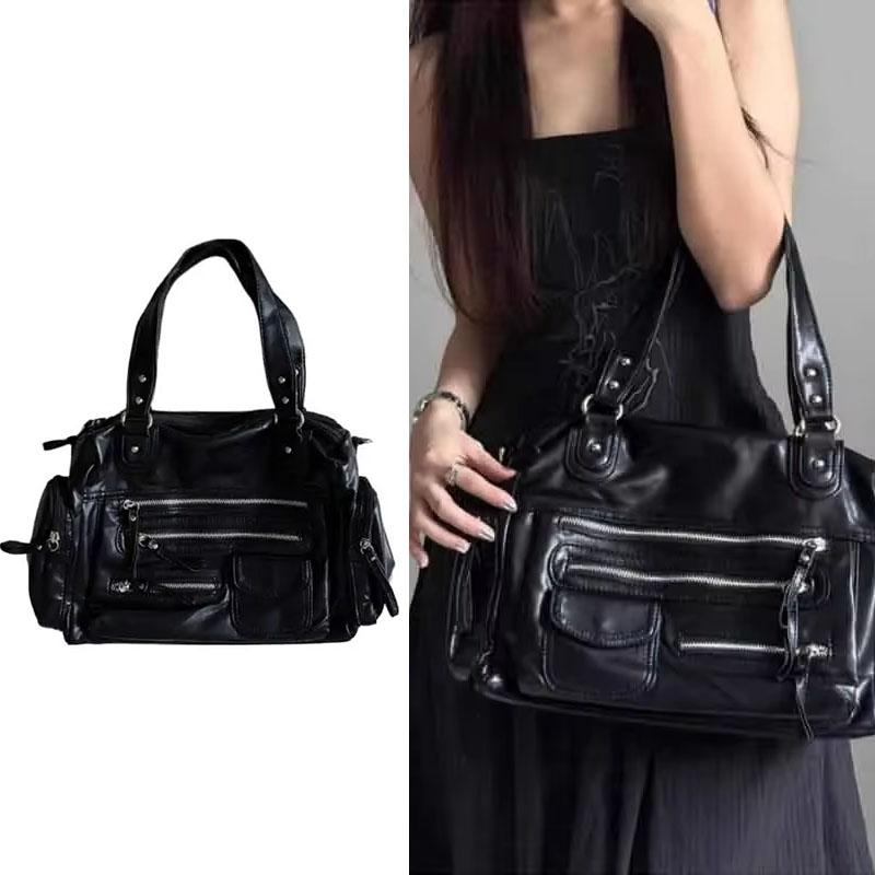 Vintage Punk Women Tote Bags 2026Trend Large Capacity Crossbody Shoulder Bags Mujer Moto Style Multi Pockets Commute Bolso