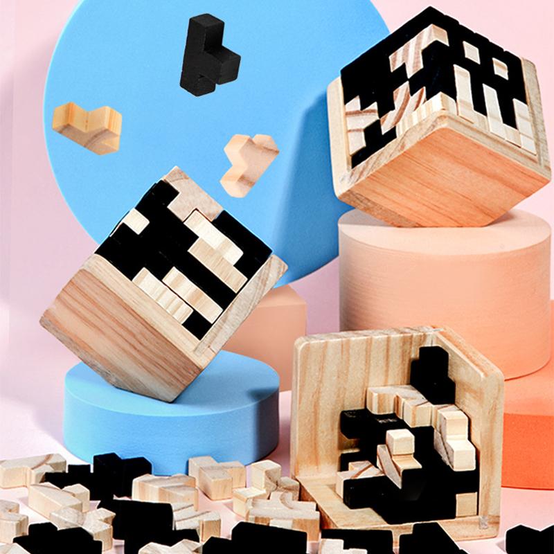 Quebra-cabeça Cubo 3D Luban Encaixe Criativo Educacional Brinquedo de Madeira Cérebro Mente Jogo Aprendizagem Precoce Presente Para Crianças Letra 54T