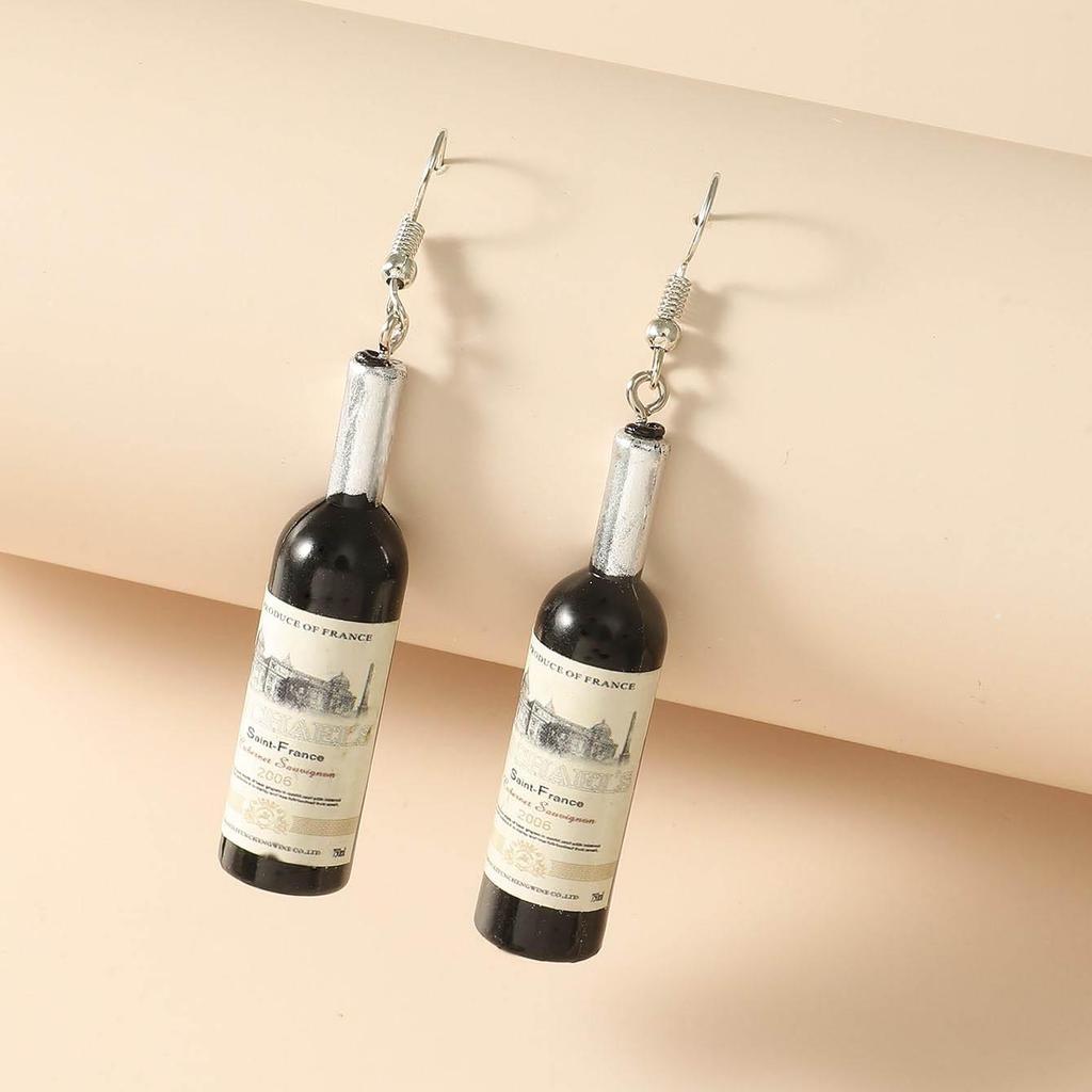 European Fashion Red Wine Bottle Earrings: Fun, Versatile Dangle Studs for Women