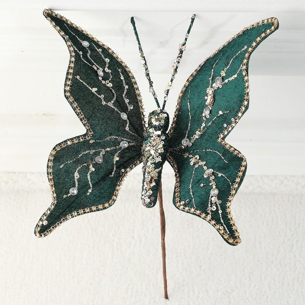Glitter Butterfly Christmas Flower Sequins Simulated Artificial Butterfly Clip Flocking Exquisite Butterfly Pendants Home Party
