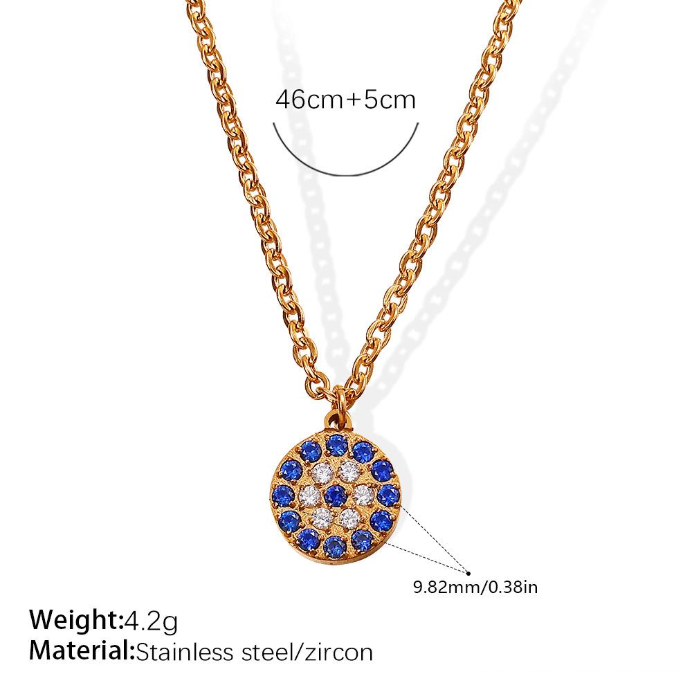 European and American Devil s Eye Necklace Women s Stainless Steel Round Zircon Inlaid Pendant Collarbone Chain Necklace