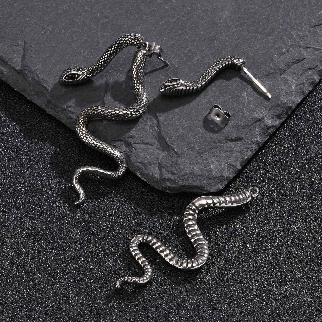 Punk Snake Stud Earring for Men Women,Gothic Anti Allergy Stainless Steel Snake Body Earrings,Vintage Halloween Jewelry Gift