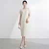 Elegant Women's Plus Size Pear Shape Summer Dress - Loose Fit, Round Neck, Short Sleeve, Slimming Miyake Style