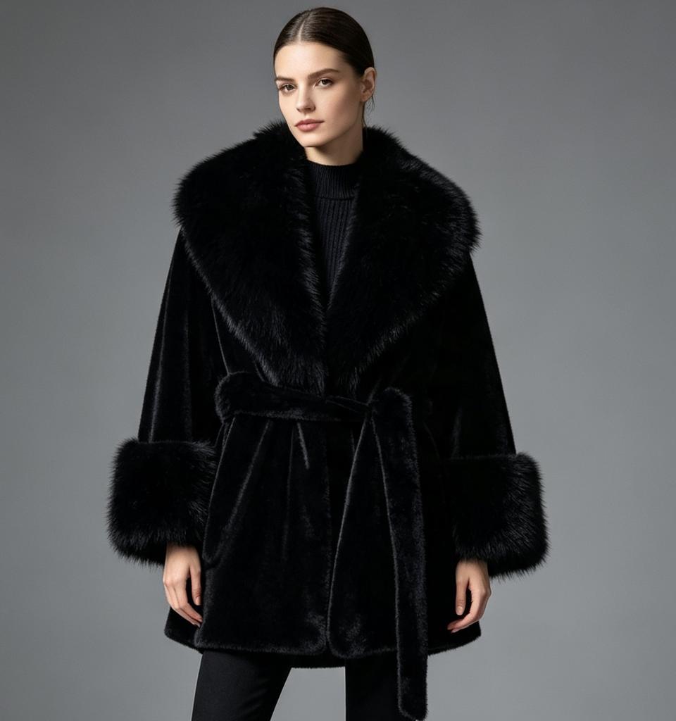 Autumn and winter new imitation mink hair women's clothing medium and long light luxury style large fur collar version imitation fur large size coat