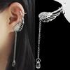 Boucles d'oreilles longues ailes d'ange creuses pour femmes, 2 pièces, jolis strass en cristal, Clip de manchette, bijoux en diamant