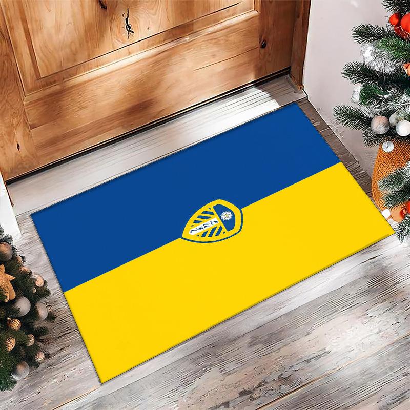 Leeds United Football Print Crystal Velvet Rug, Comfortable Water Absorbent Non Slip Indoor Floor Carpet