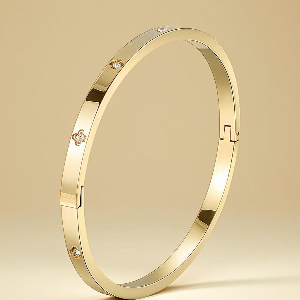 Bracelet de Luxe en Acier Inoxydable pour Femme: Titane Électroplaqué, Sertissage Diamants Complet, Style Européen-Américain