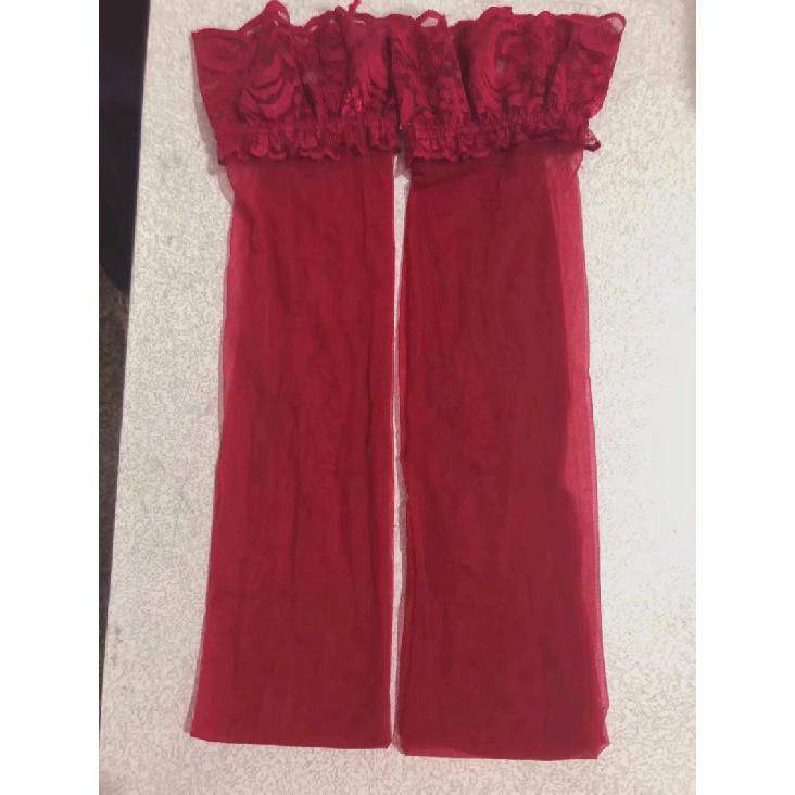 opp Simple over-the-knee lace-trimmed transparent colored thigh-high stockings