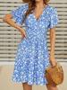 Women's Floral V-Neck A-Line Wrap Dress - Short Sleeve, Summer Style