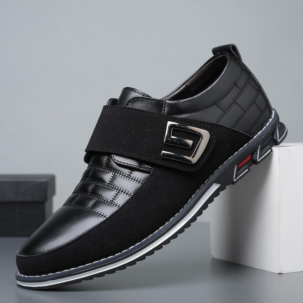 2025 Large Size Men's Casual Velcro Shoes Foreign Trade Large Size Men's Casual Non-slip Leather Shoes Embroidery Convenient