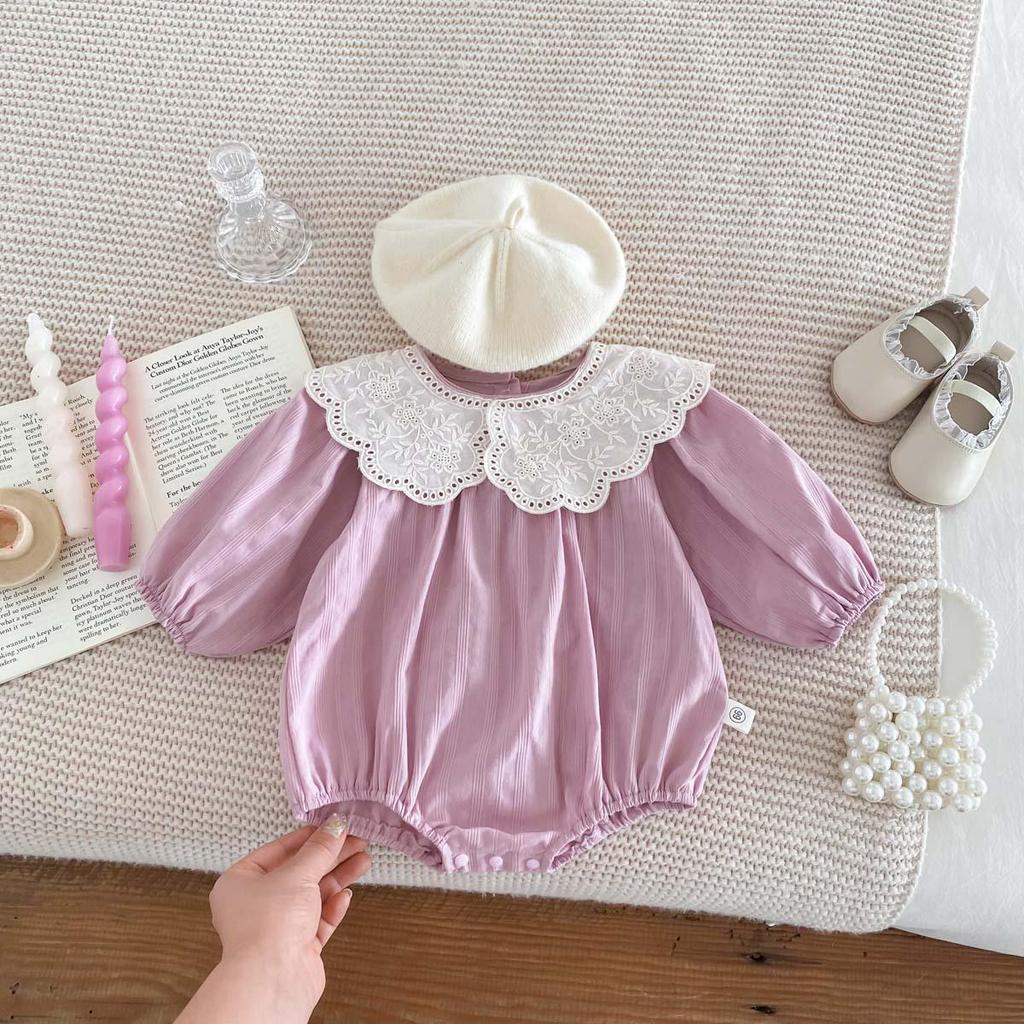 Stylish Autumn Newborn Girls' One-Piece Outfit with Large Lapel