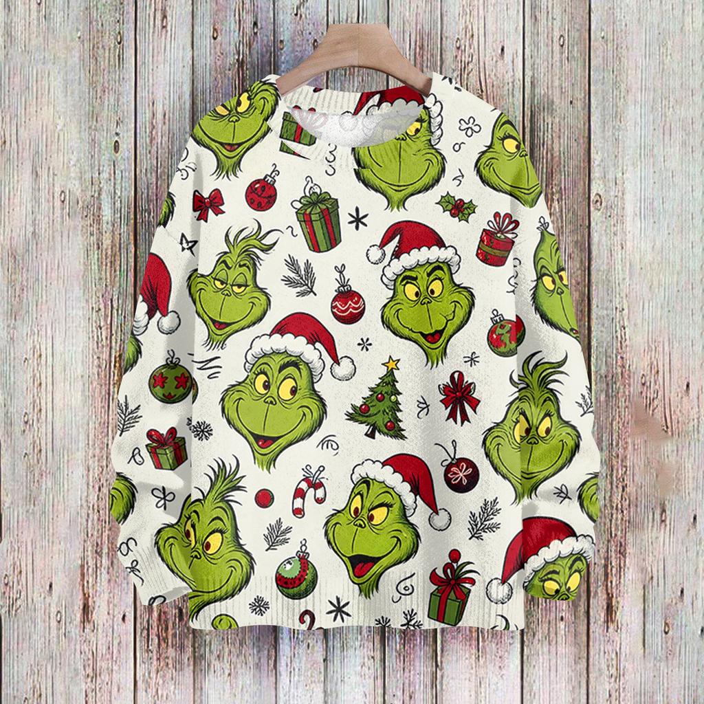 Women's Casual Christmas Print Long Sleeve Neck Knit Sweater