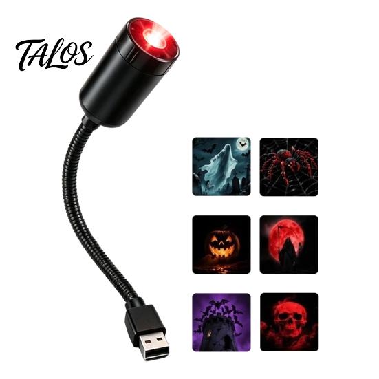 Holiday Atmosphere Lamp Halloween Night Light Projector, 6 Horror Projection Discs, 360-degree Adjustment, USB Spooky Haunted House Decor Powered LED
