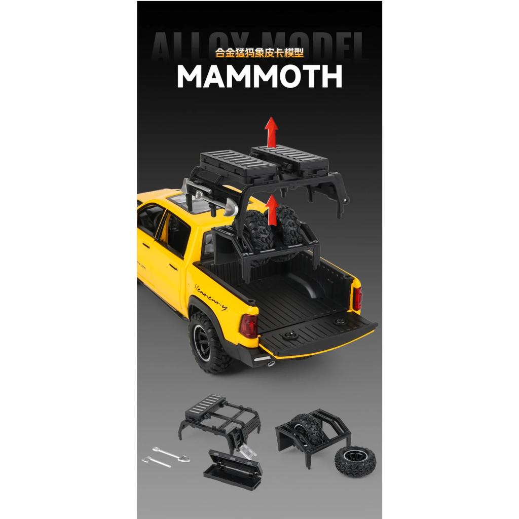 1/32 Dodge RAM 1000 TRX Mammoth Pickup Alloy Car Model Sound and Light Pull Back Children's Toy Collectibles Birthday Gift