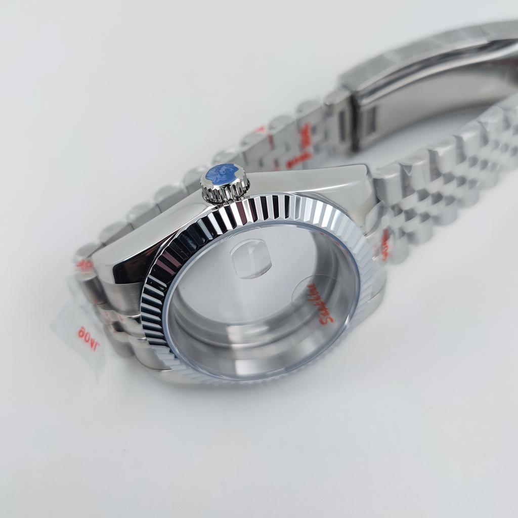 40MM Watch Case Fit To NH35 NH34 Movement Solid Steel Sapphire Crystal Glass Jubilee Watchband Case Compatible NH64 NH35A NH72