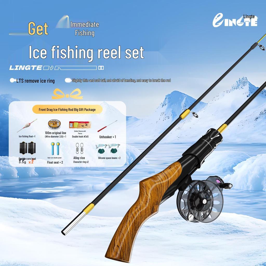 Tragbares Eisangeln Ruten-Set mit Frontbremsrolle für Winter- und Flossenfischen