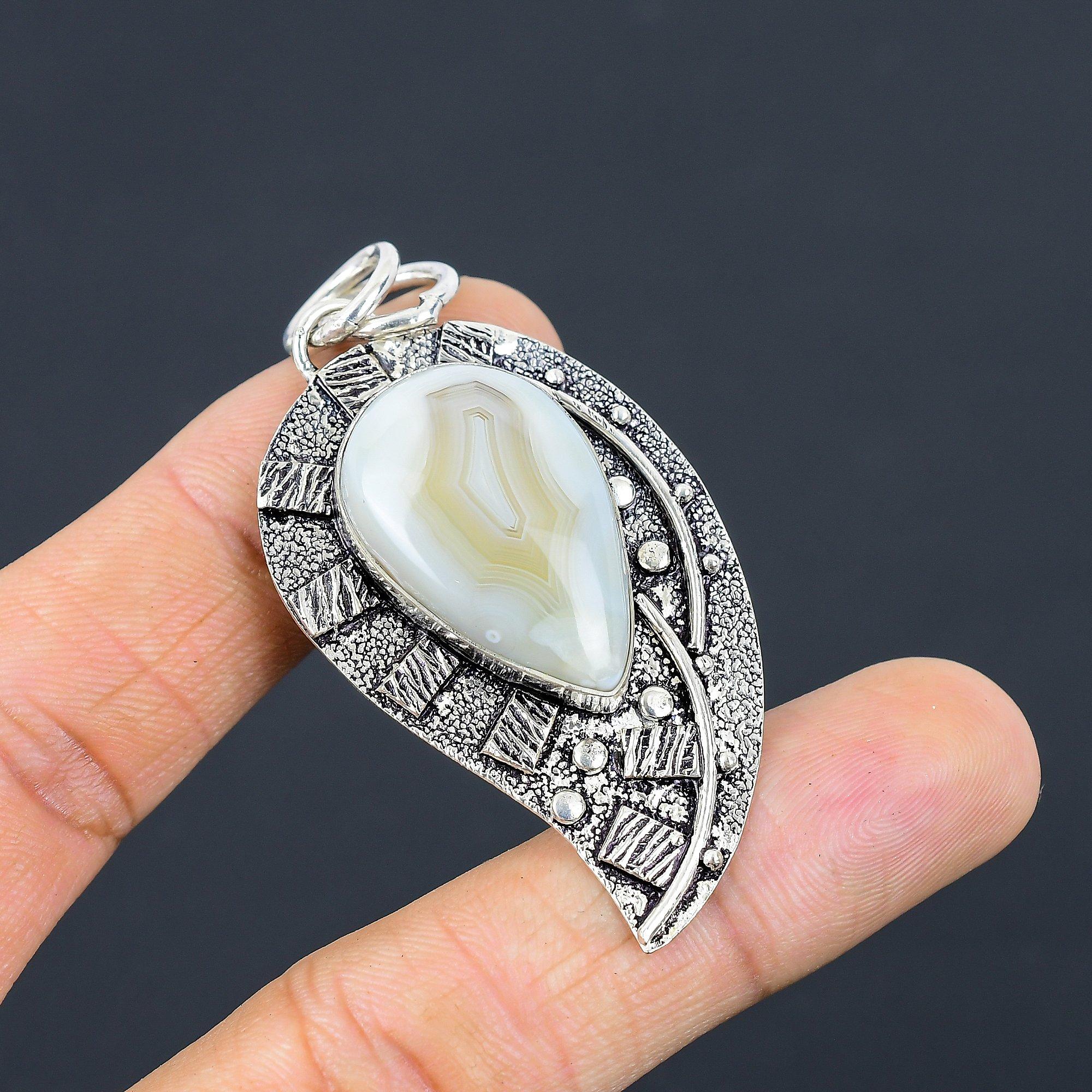 Womens day Deal Botswana Agate Stone Mother Pendant Jewelry 925 Sterling Silver