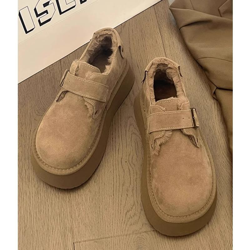 Chaussures en coton velours à semelles épaisses pour femmes automne et hiver 2024 chaussures pour femmes chaussures plates chaussures duveteuses une chaussure de neige