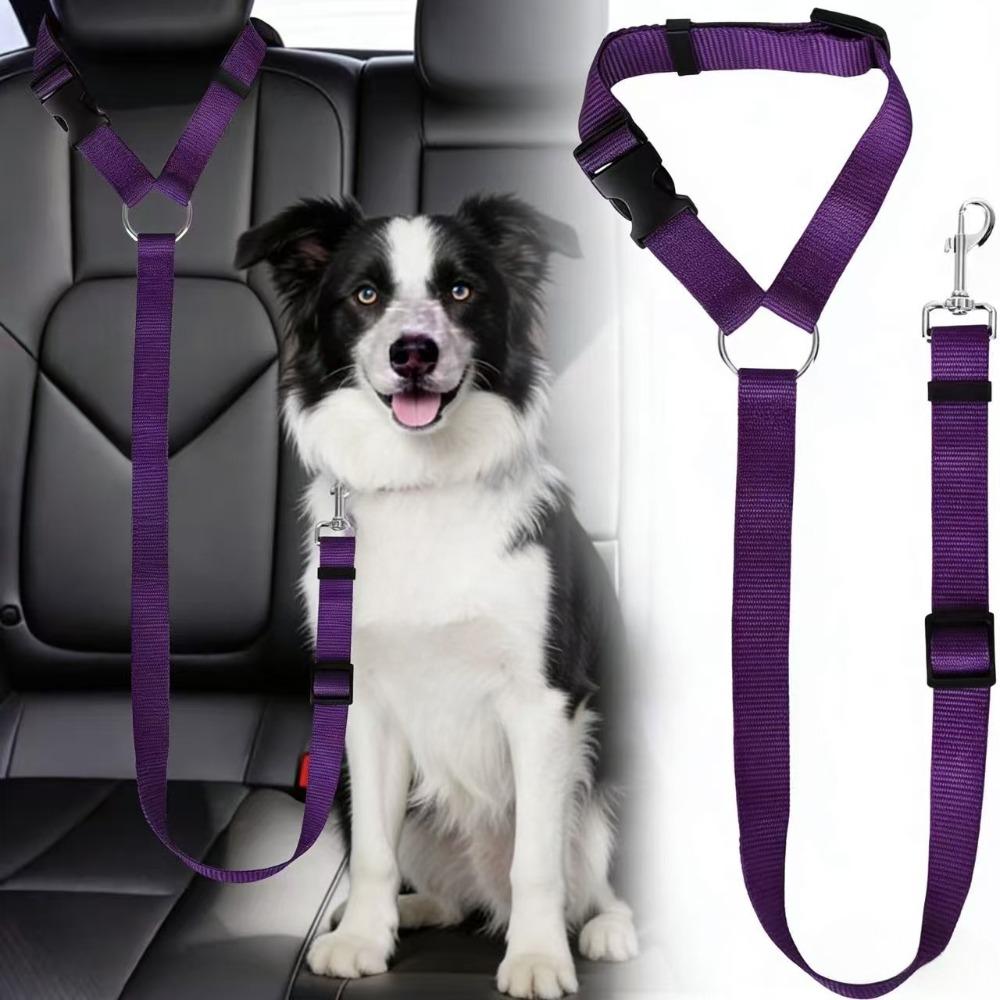 Solid Color Adjustable Pet Car Seat Belt Two-in-One Nylon Lead Leash Backseat Safety Harness Collar for Dogs Pet Accessories