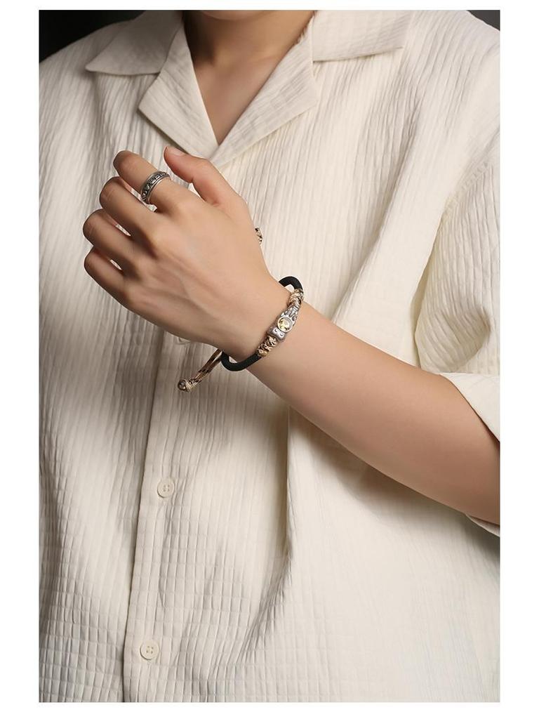 Dragon Knot Gold-Plated Silver Pixiu Bracelet - Handmade Woven Copper, Couple Style, Thai Sand Gold Design for Luck and Fortune.