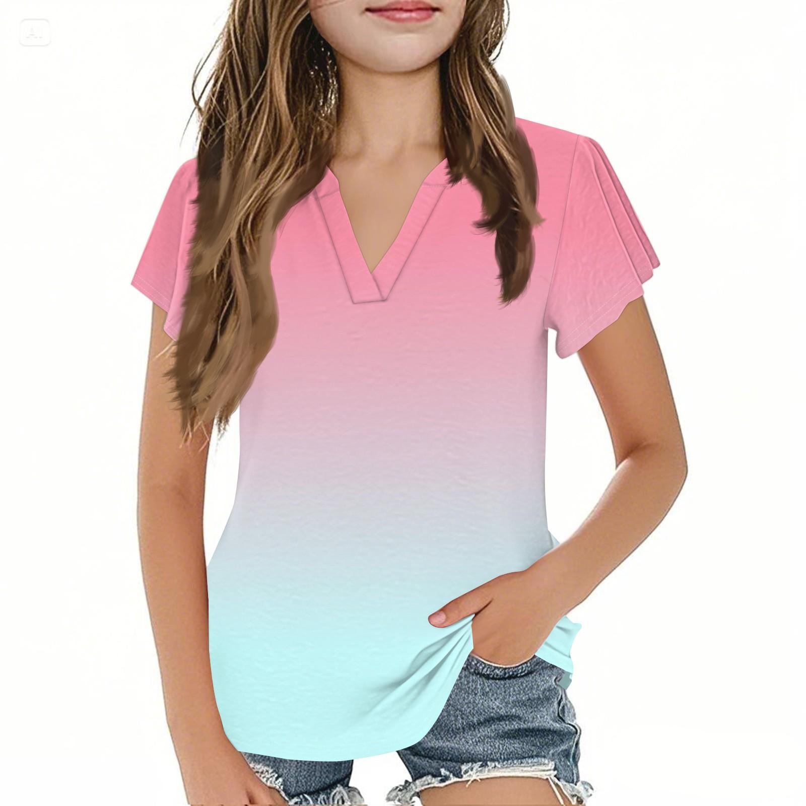 

Летний детский милый и повседневный модный топ для девочек с короткими рукавами и V-образным вырезом 120 розовый